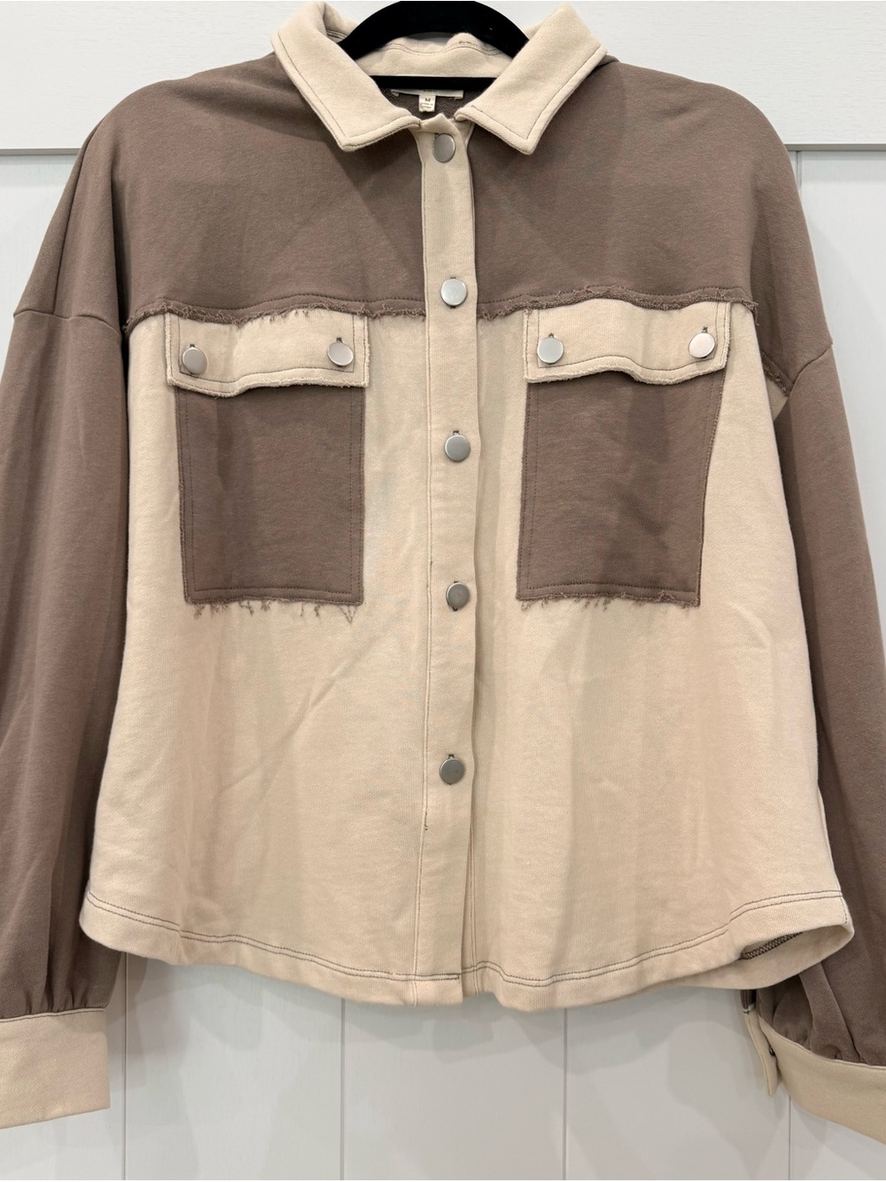 easel Neutral Two-Tone Taupe and Cream Top